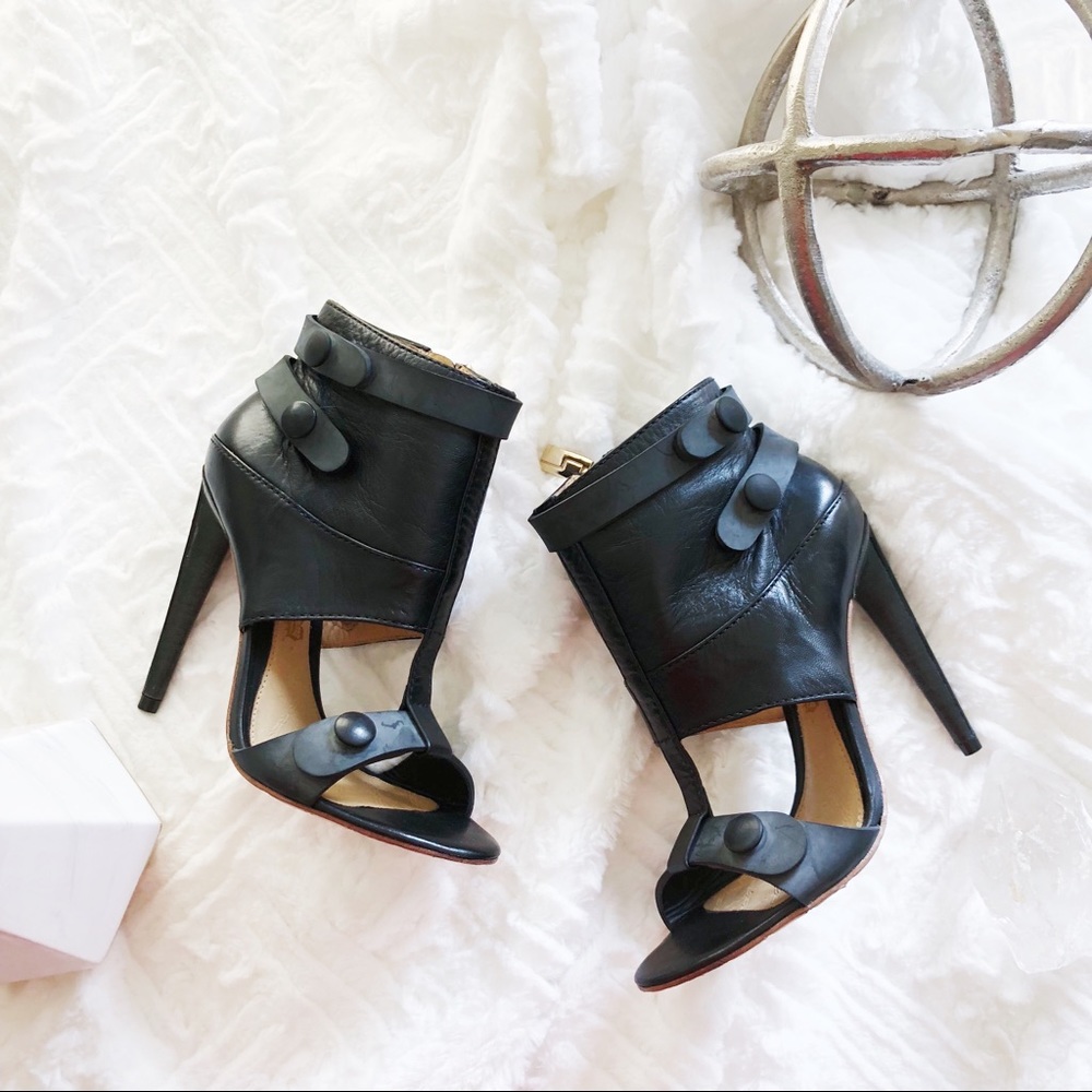 L.A.M.B • Black Leather Straps Heels